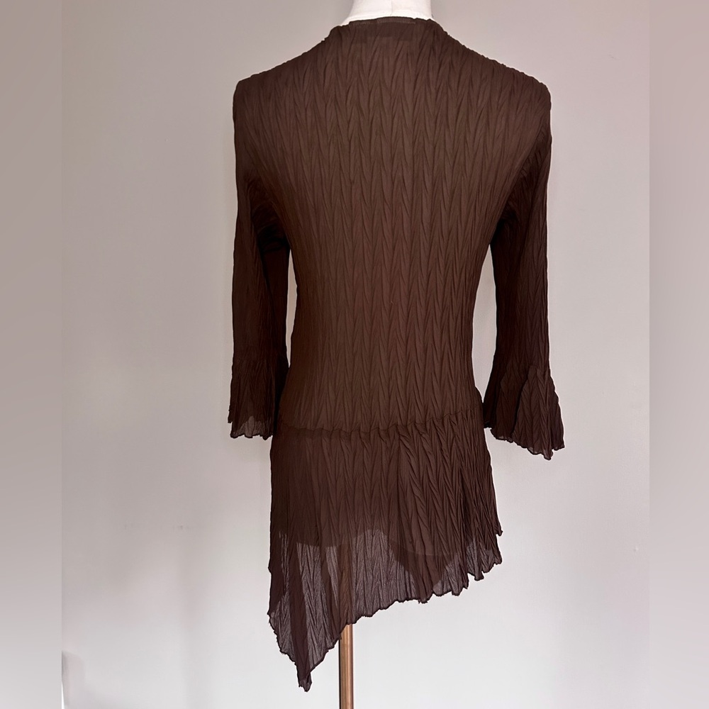 Y2K VINTAGE Brown Asymmetric Bell Sleeve Top Sheer 90s Fairy Grunge Goblin Sz M - Picture 11 of 11
